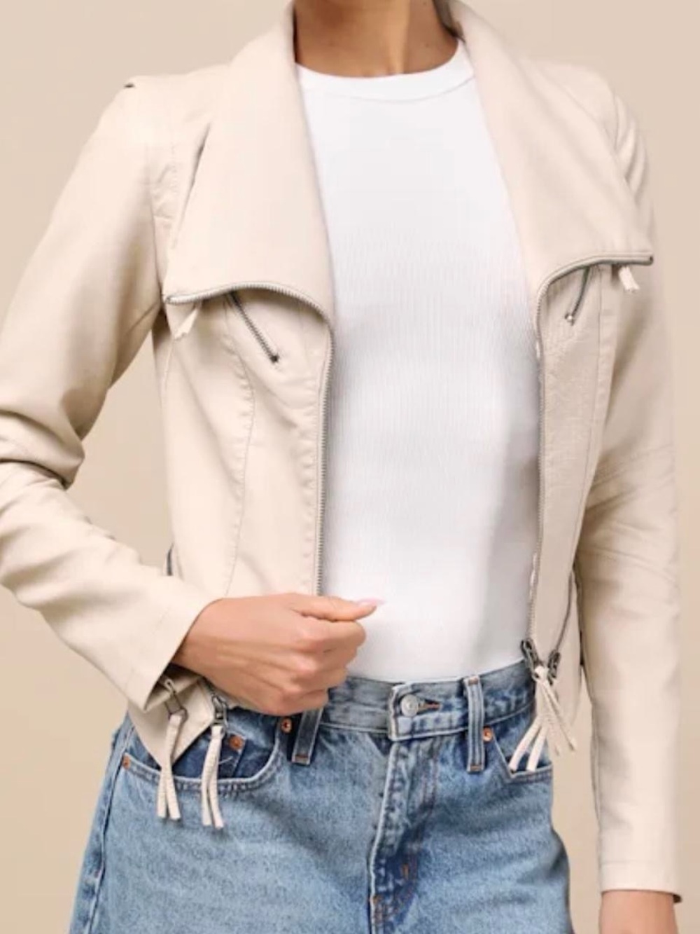 Women's Cream Moto Zip Jacket